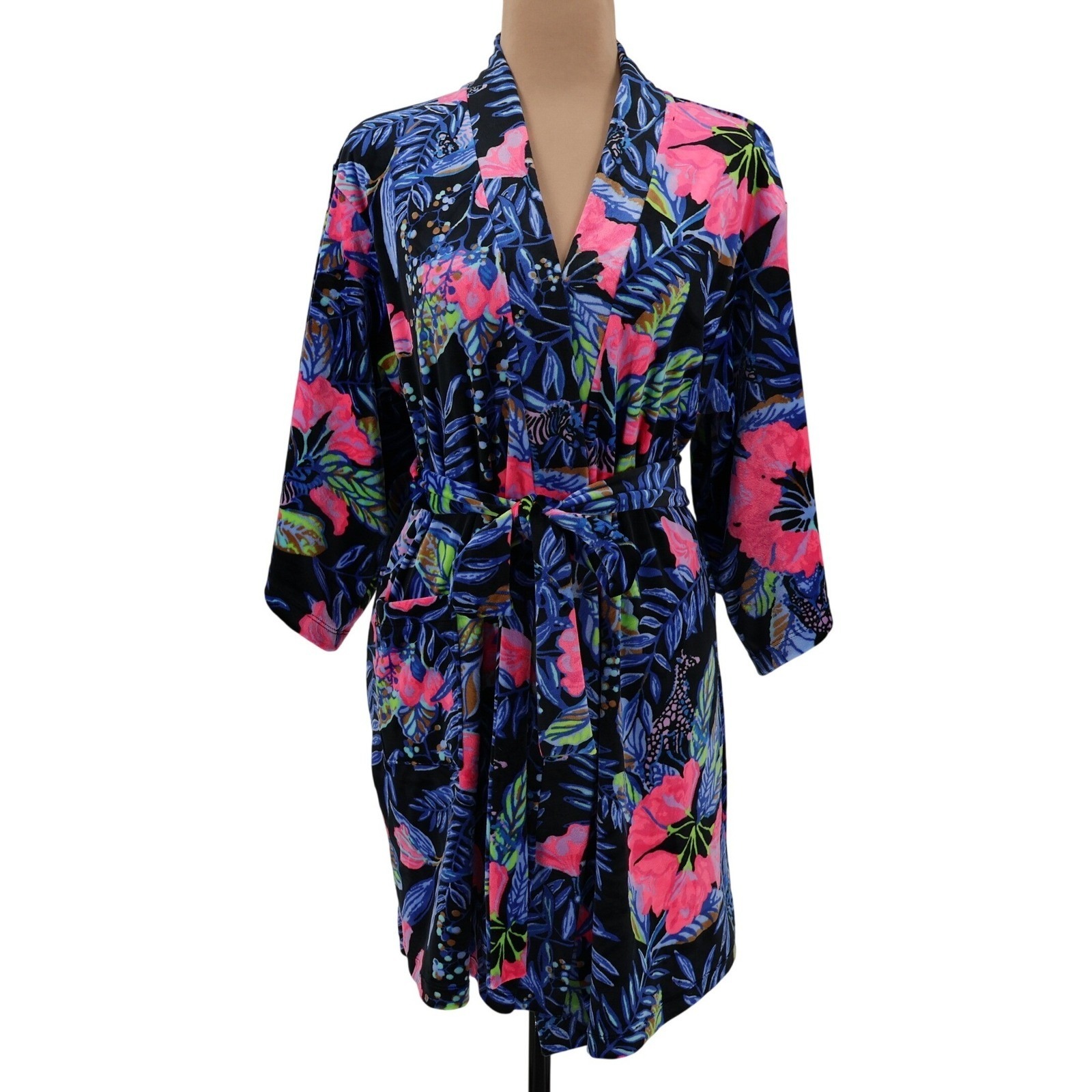 Lilly Pulitzer Elaine Velour Robe Womens Size Xxs/Xs Onyx Earned Stripes Beachy